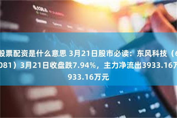 股票配资是什么意思 3月21日股市必读：东风科技（600081）3月21日收盘跌7.94%，主力净流出3933.16万元